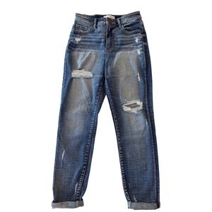 BKE Mom Jeans Womens 26 High Rise Distressed Ripped Denim Medium Wash